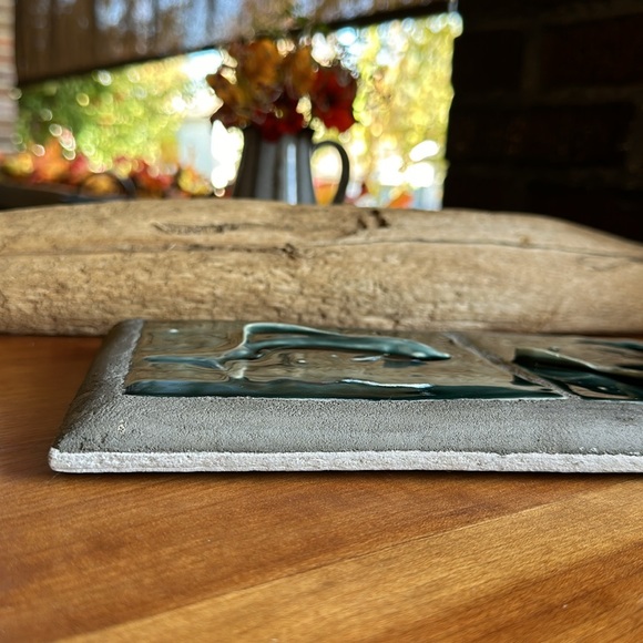 Sligo Creek Tile Co Koi fish swimming teal blue/green glaze tile wall plaque - Picture 4 of 7